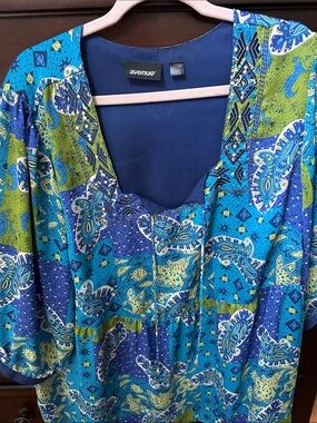 Avenue Blue Green Paisley Print Blouse